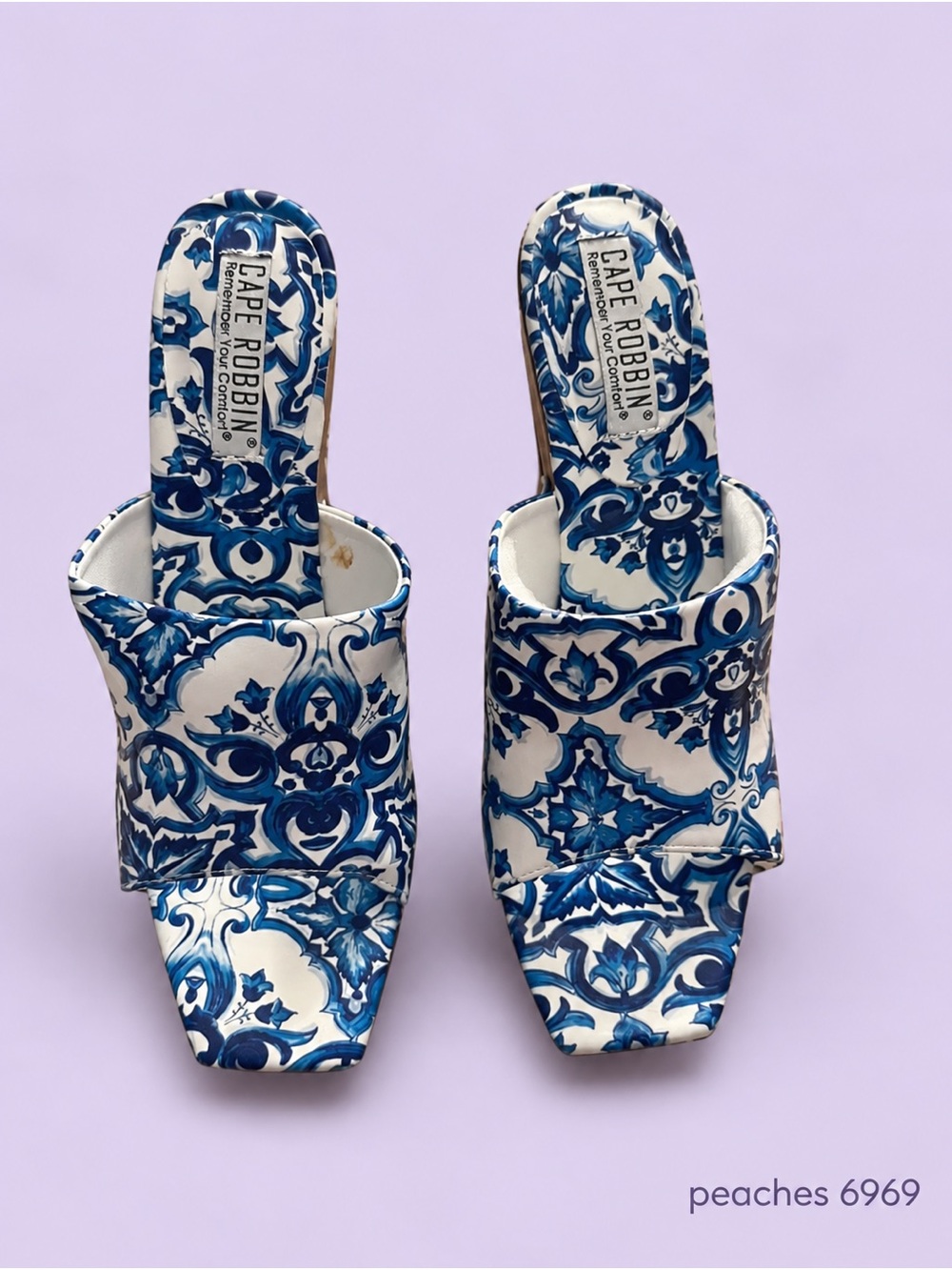 Cape Robbin Blue & White Patterned Slide Mules